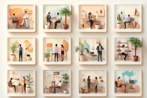 Business Marketing illustrations Mega set Collection of scenes taking part in business Generative AI