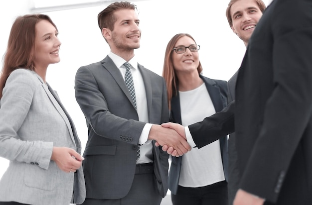 Business meeting of partners in the foyer