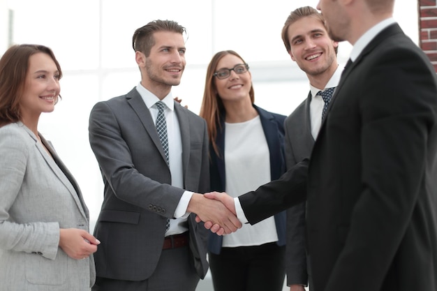 Business meeting of partners in the foyer