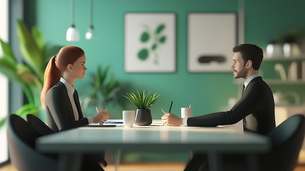 Business Meeting with 3D Couple