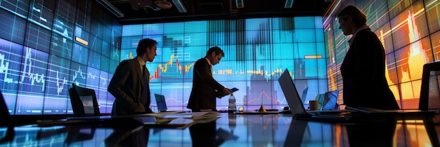 Business meeting with charts and graphs on table in a modern office perfect for business strategy