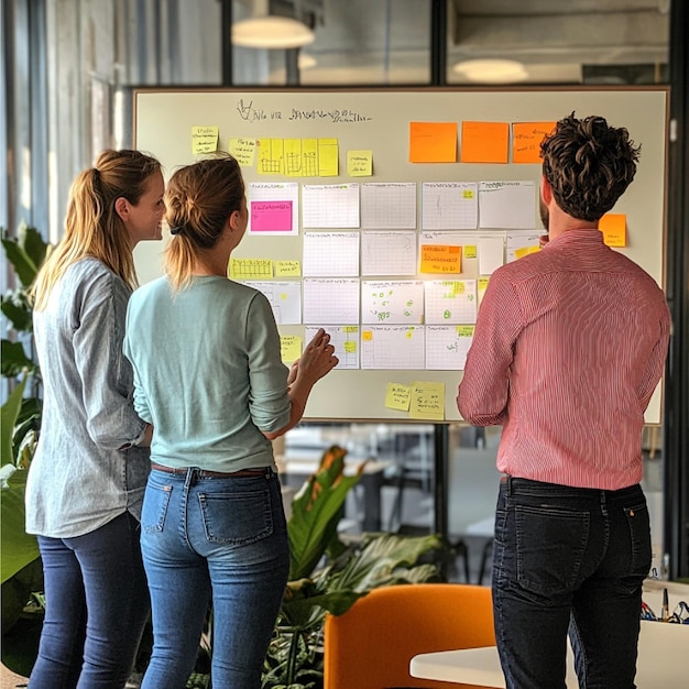 Business model canvas displayed on a wall during a strategy session