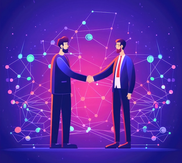 business network and hand shakes