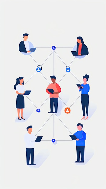 Business networking people connecting with lines flat design illustration