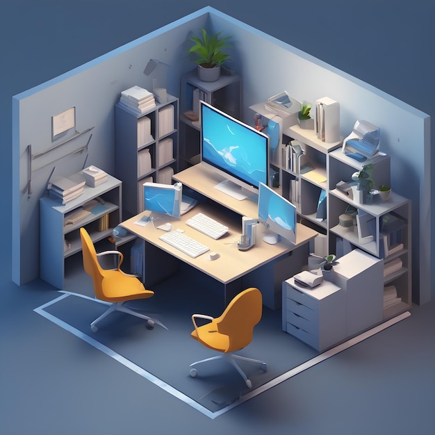 business office isometric 3d art