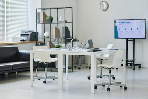 Business office with table for business meeting