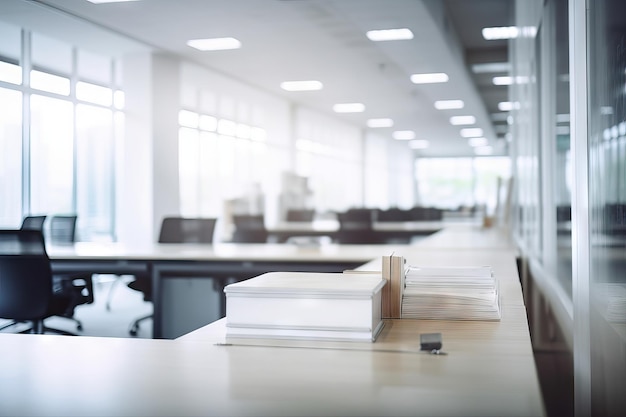 Business office without people with blurred bokeh background with copy space