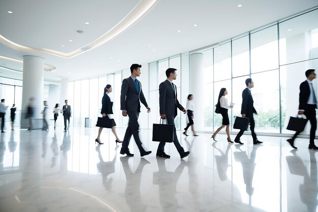 Business people activity standing and walking in the lobby blurred