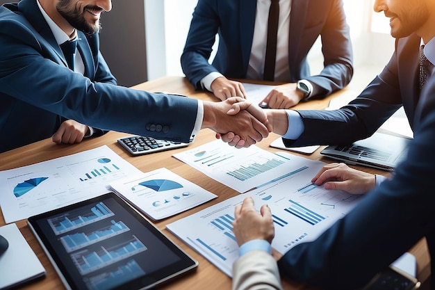 Business people colleagues shaking hands meting