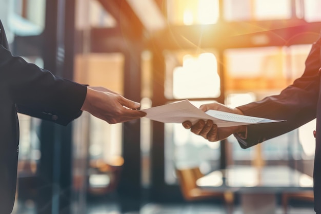 Photo business people exchanging documents in office