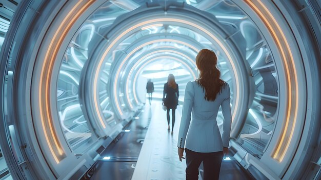 Photo business people in futuristic hyperloop transport pod for next gen travel