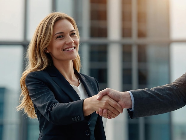 Business people in office shaking hands Business communication concept Handshake and marketing