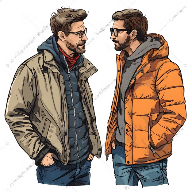 Photo business people outdoor meeting men in jackets discuss working moments together by brainstorming