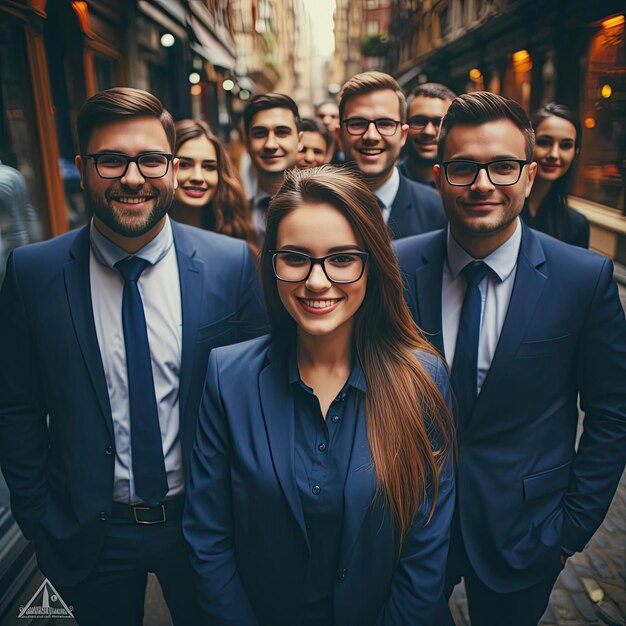 Business people posing together in a city