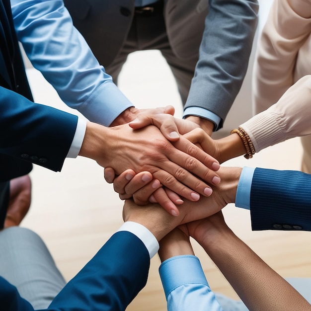 Business people putting their hands together Hand Unity success and teamwork concept