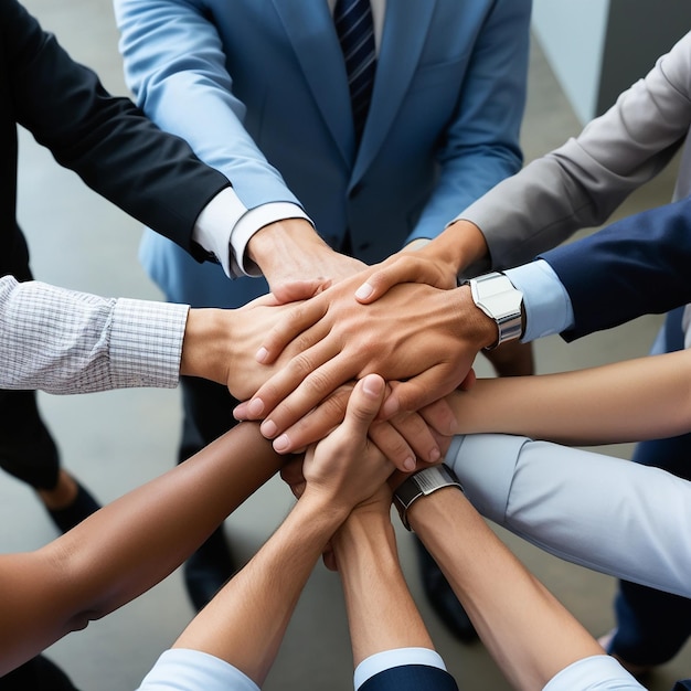 Business people putting their hands together Hand Unity success and teamwork concept