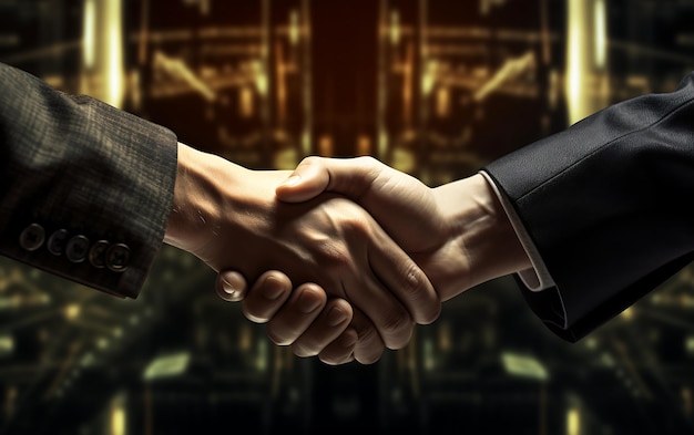 business people shaking hands over abstract blurred background