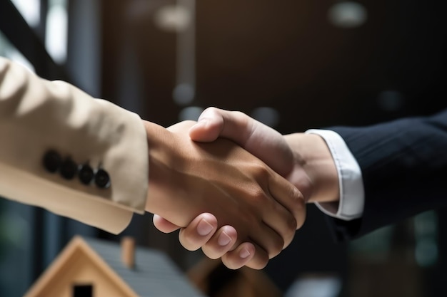 Business people shaking hands finishing up a meeting Handshake concept Real estate broker manager shaking hands AI Generated