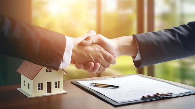 Business people shaking hands on a house deal