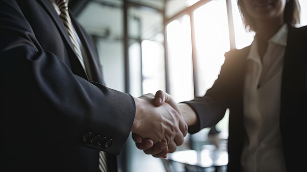 business people shaking hands in office