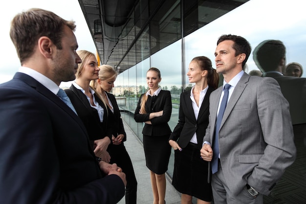 Business people team at the balcony