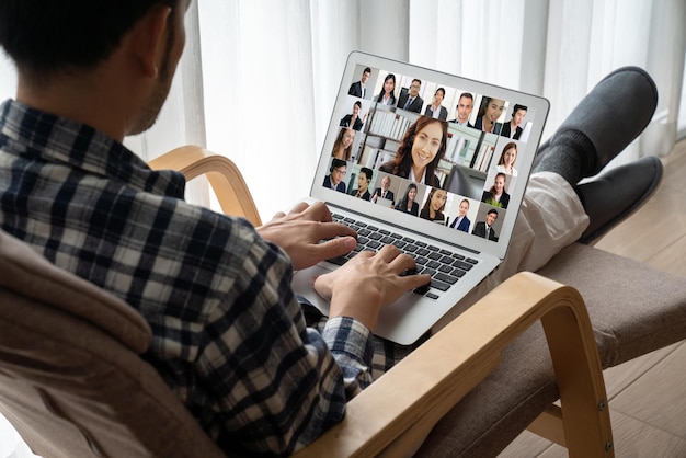 Business people on video conference for modish virtual group meeting