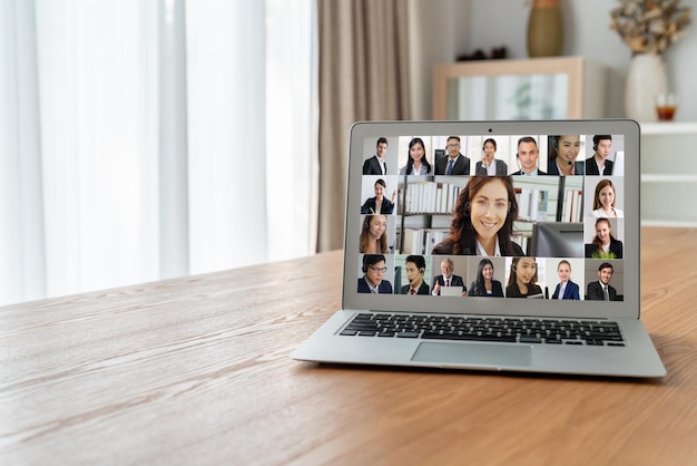 Business people on video conference for modish virtual group meeting