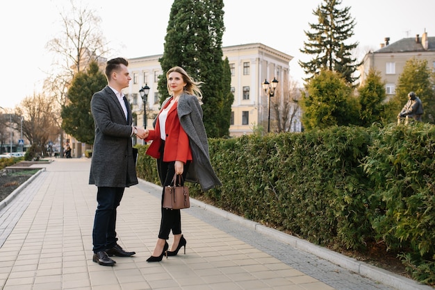 Business people walking on the city streets