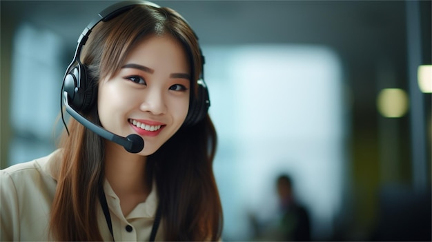 Business people wearing headset working actively in office Call center telemarketing customer sup