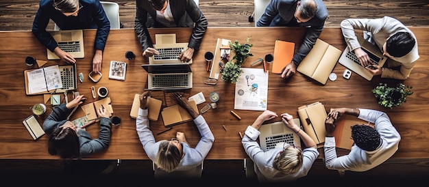 Business People Working on an Office Desk top view