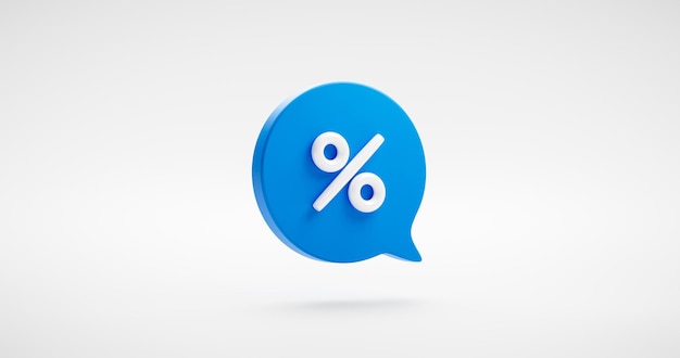 Business percentage icon sign or percent message bubble price illustration element and graphic discount offer symbol isolated on white web design 3d background with sale financial promotion marketing.