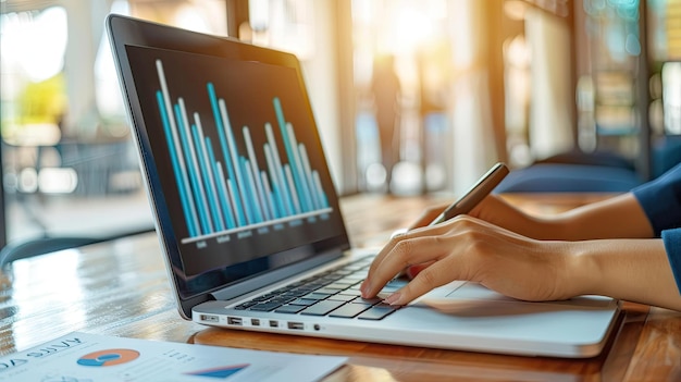 business performance metrics and sales data on a laptop for strategic decisionmaking