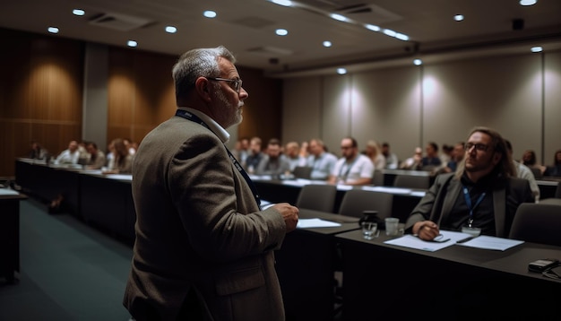 A business person attending a conference promoting professional growth Generative AI