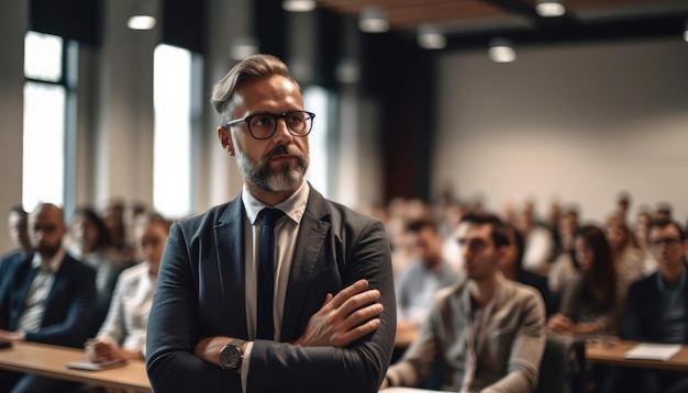 A business person attending a conference promoting professional growth Generative AI