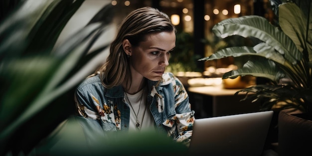 Business person using laptop computer in luxury hotel lobby candid view