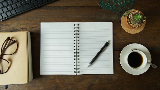  Business person working on wood table Flat lay background.