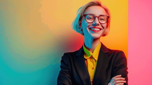 Photo a business persons infectious smile against a vibrant and lively colored background