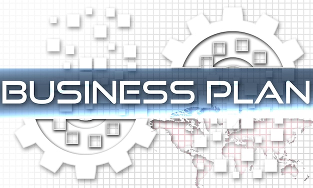 Business plan text on the mechanism of gears Technology background