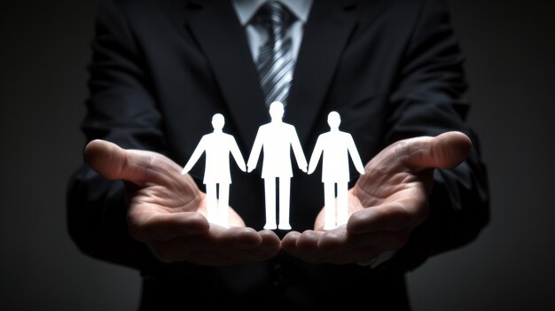 Business professional holding paper family concept