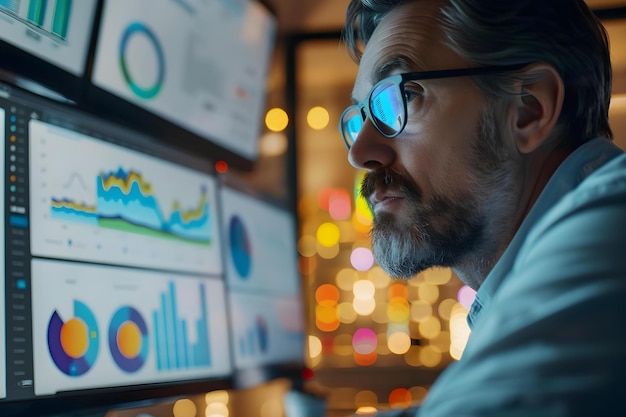 Business professionals analyzing data charts on computer monitor for strategic planning Concept Business Analytics Data Visualization Strategic Planning Professional Development