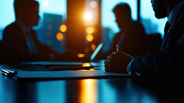 Photo business professionals reviewing contracts in a boardroom illustrating the importance of legal agreements in finance