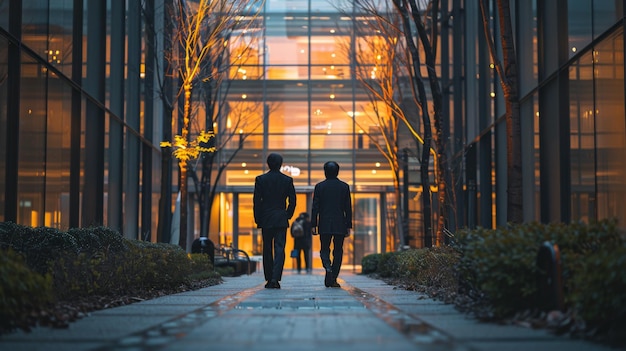 Business Professionals Walking at Dusk