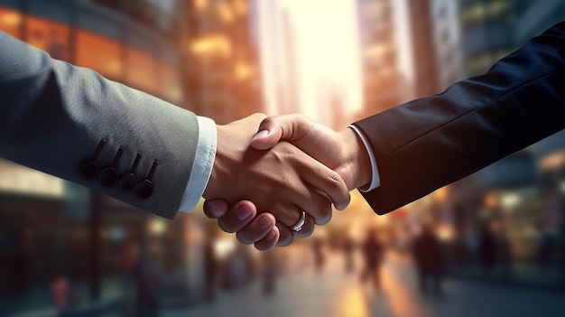 Business shaking hands finishing up meeting Successful businessmen handshaking after good deal Congratulation merger and acquisition concepts panoramic banner