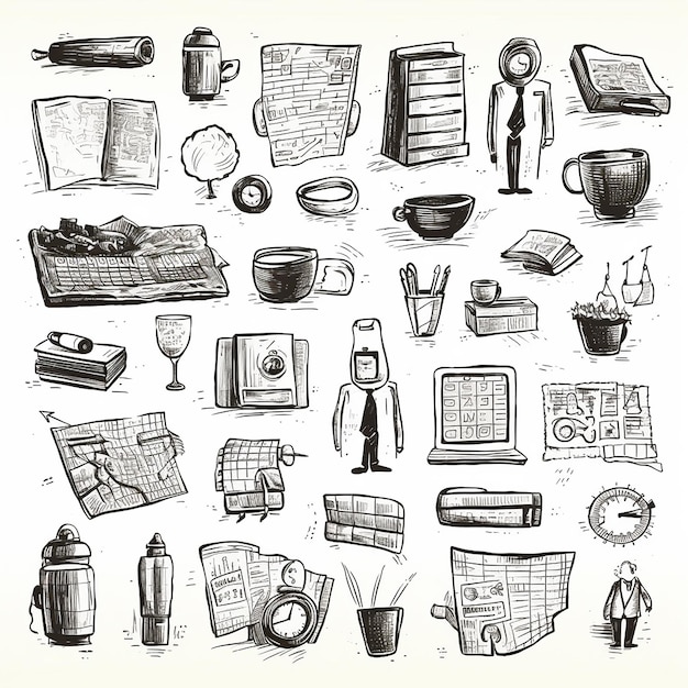 Photo business sketch set handdrawn elements collection