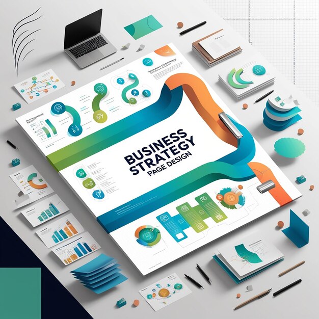 Business strategy isometric page design with marketing symbols