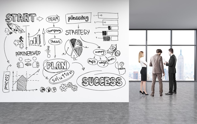 Business success sketch on wall