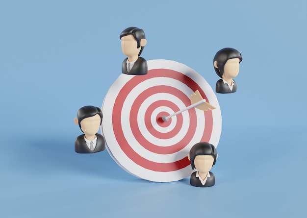 Business target marketing people with goals dart concept . 3d illustration rendering