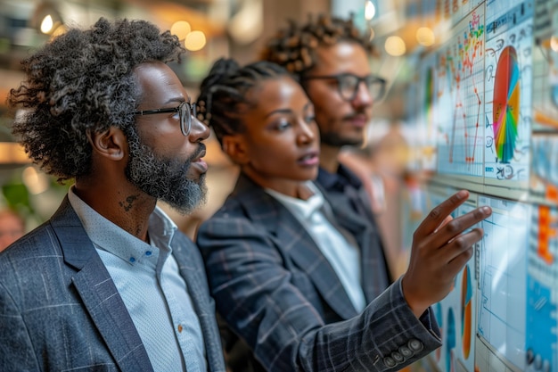 Business Team Analyzing Data on Interactive Display