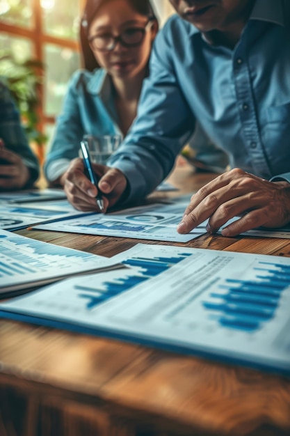 Business Team Analyzing Financial Reports and Data Charts in a Modern Office Environment