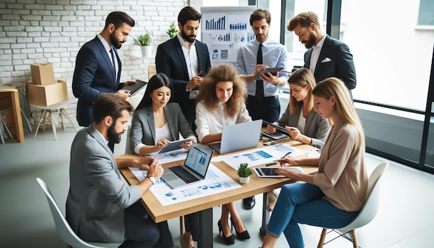 business team collaborating in a modern office environment